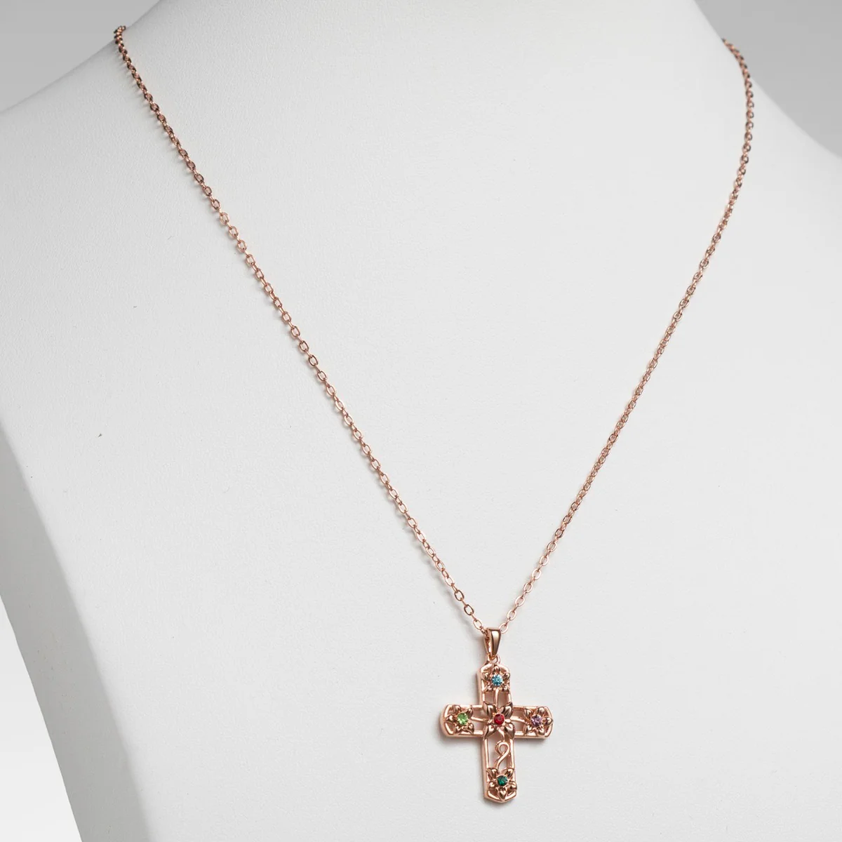 14K Rose Gold Plated Flower Cross Birthstone Pendant - Image 2