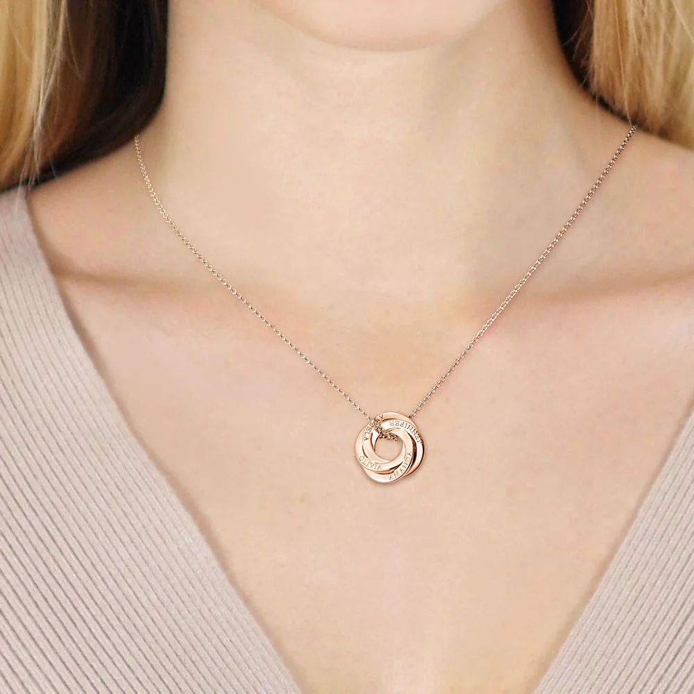 14K Rose Gold Plated Interlocking Rings Name Necklace - Image 2