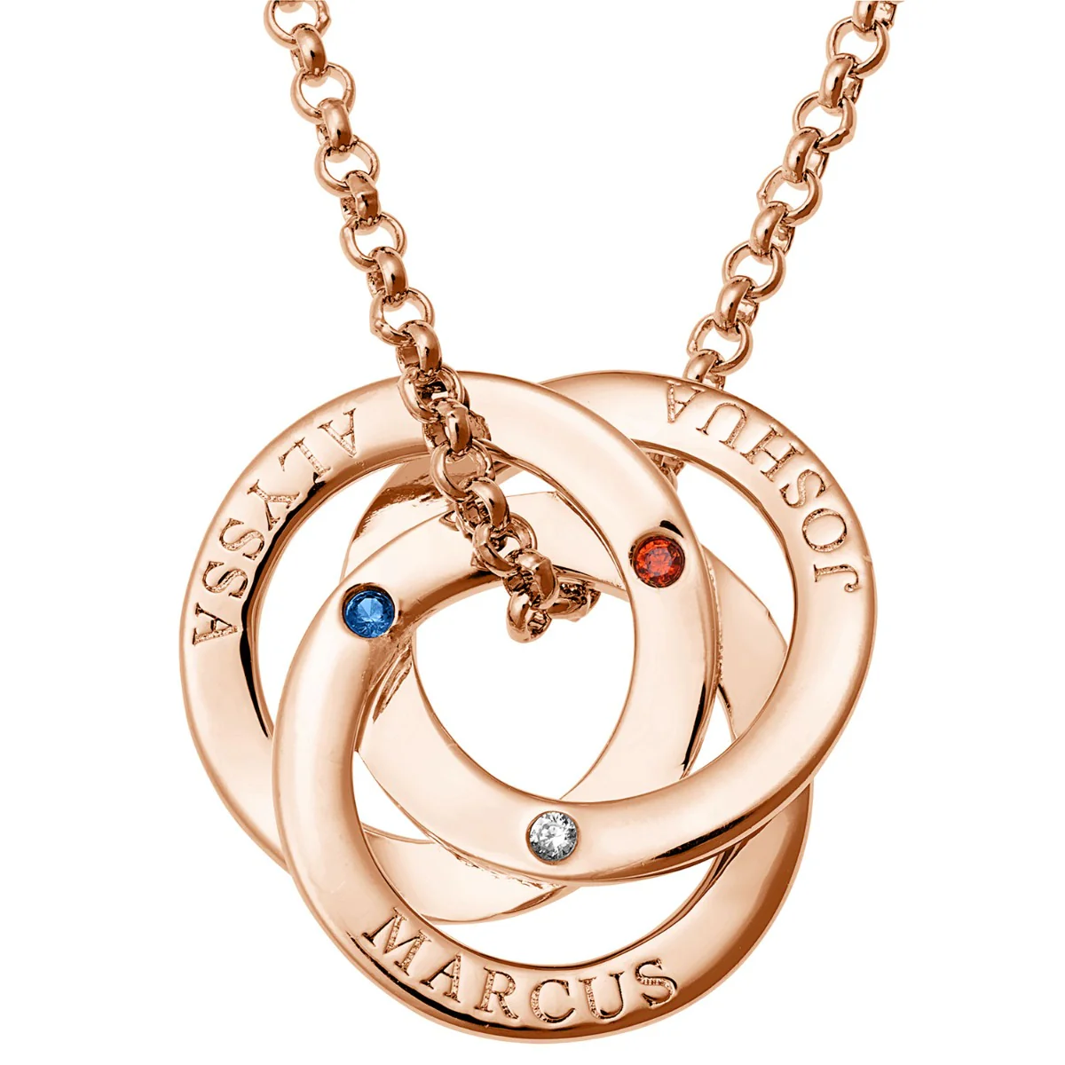 14K Rose Gold Plated Interlocking Rings with Birthstones Name Necklace - Image 2