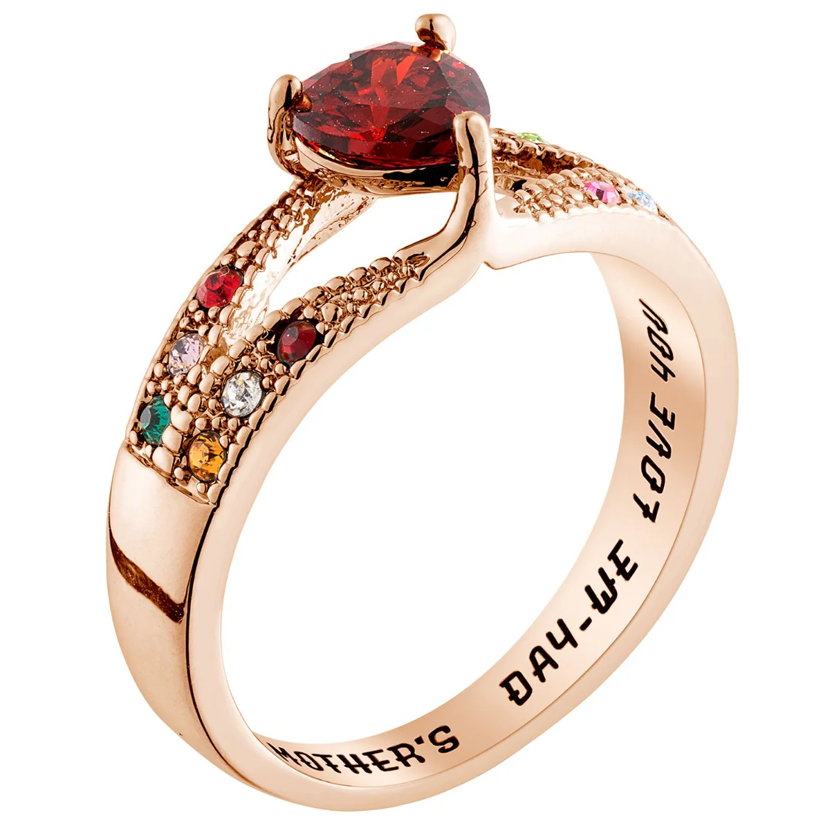 14K Rose Gold Plated Mother/ Grandmother's Heart Family Birthstone Ring - Image 2