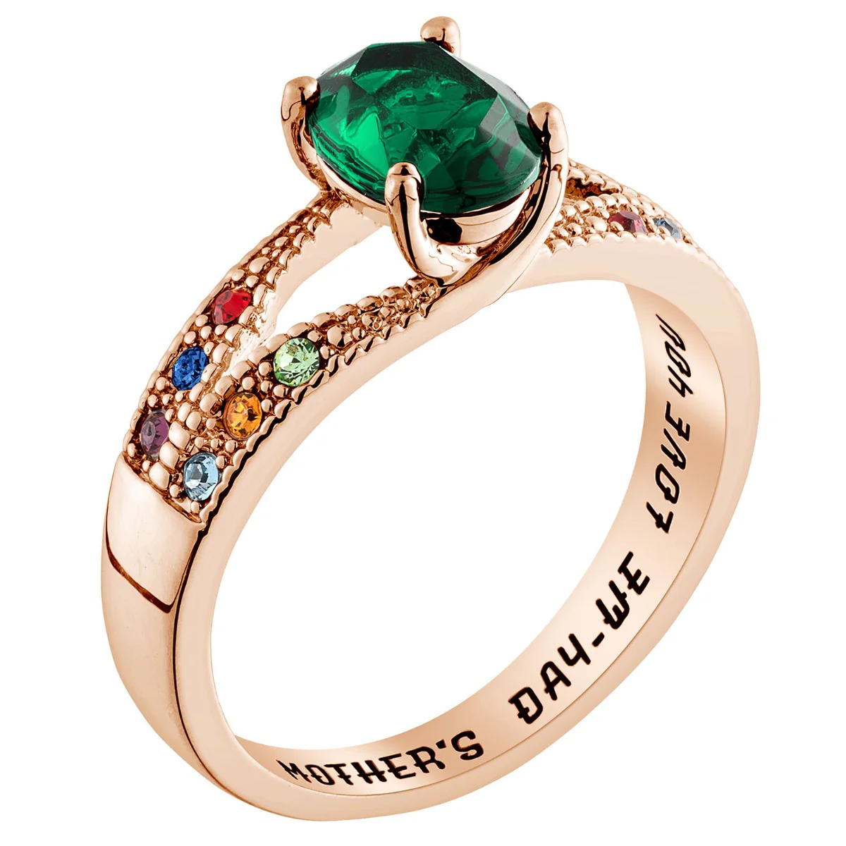 14K Rose Gold Plated Mother/ Grandmother's Oval Family Birthstone Ring - Image 2
