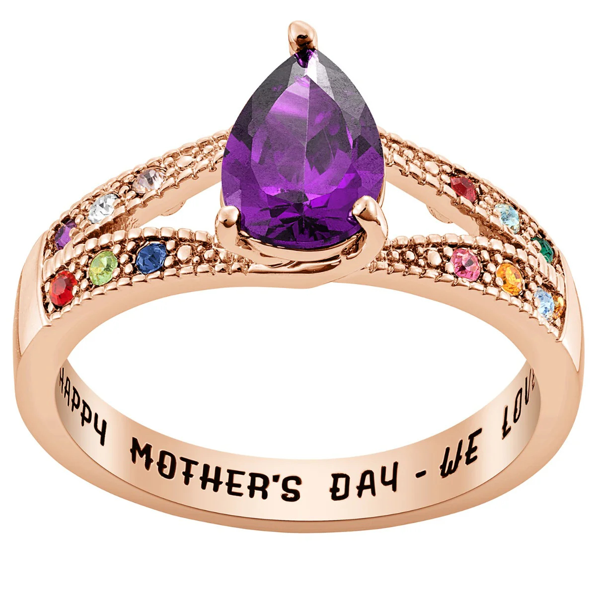 14K Rose Gold Plated Mother/ Grandmother's Pear Family Birthstone Ring