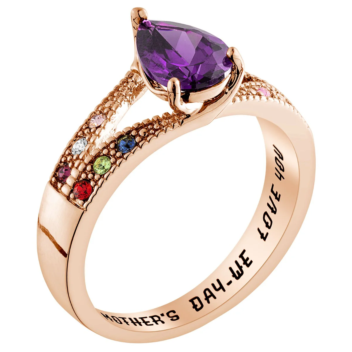 14K Rose Gold Plated Mother/ Grandmother's Pear Family Birthstone Ring - Image 2
