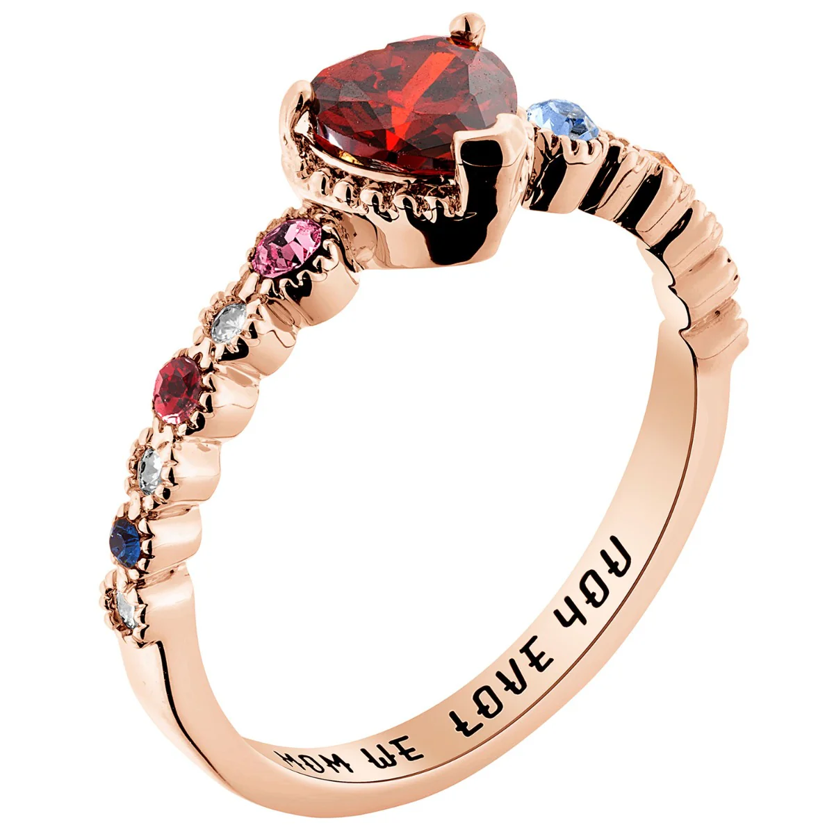14K Rose Gold Plated Mother's and Family Heart Birthstone Ring - Image 2