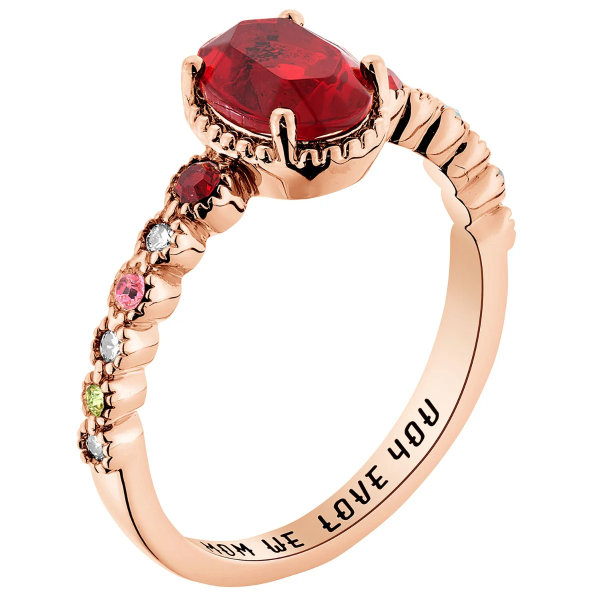 14K Rose Gold Plated Mother's and Family Oval Birthstone Ring - Image 2