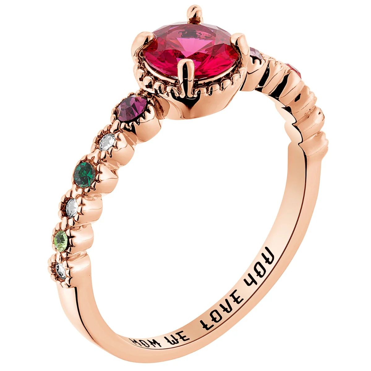 14K Rose Gold Plated Mother's and Family Round Birthstone Ring - Image 2