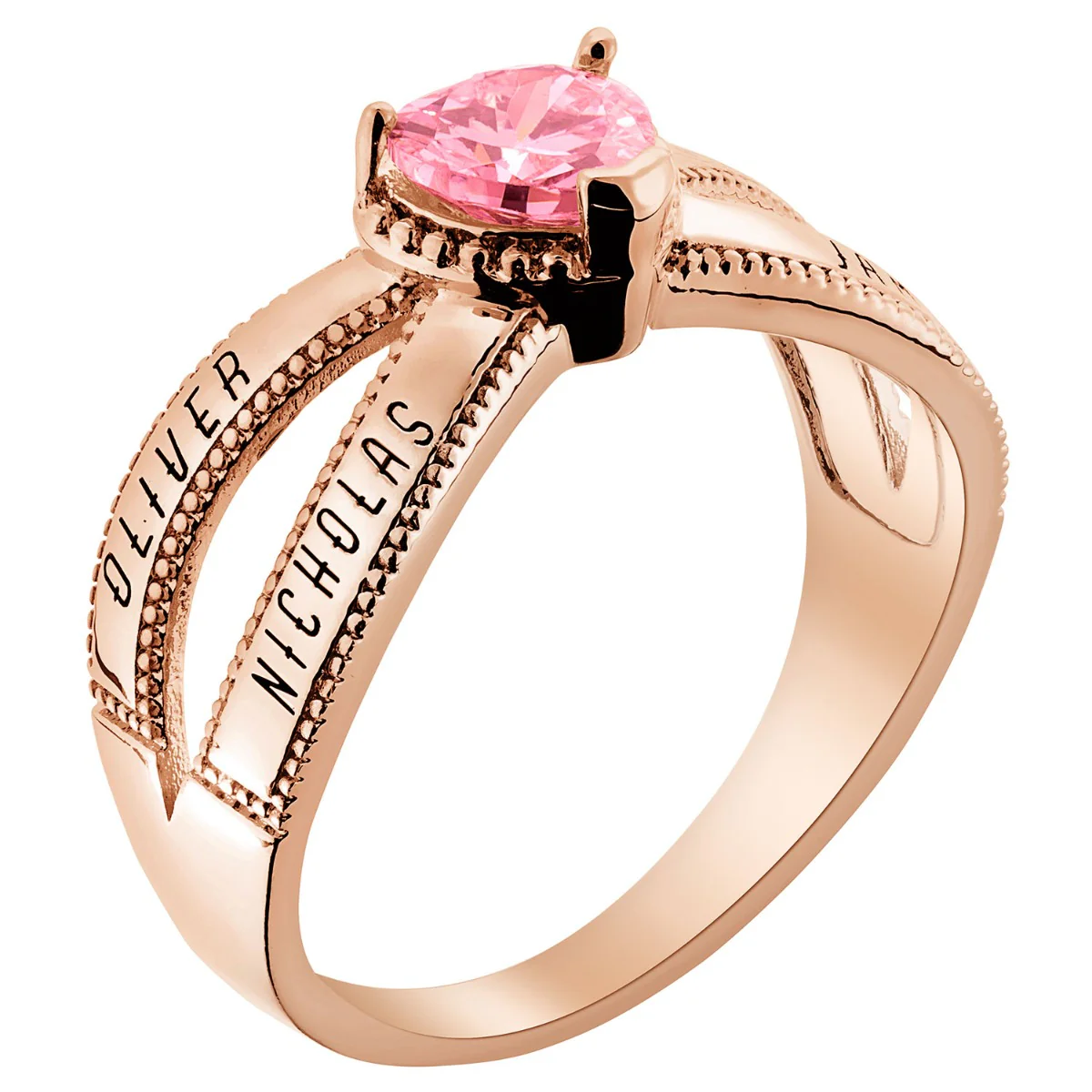 14K Rose Gold Plated Mother's Heart Birthstone Family Name Ring - Image 2