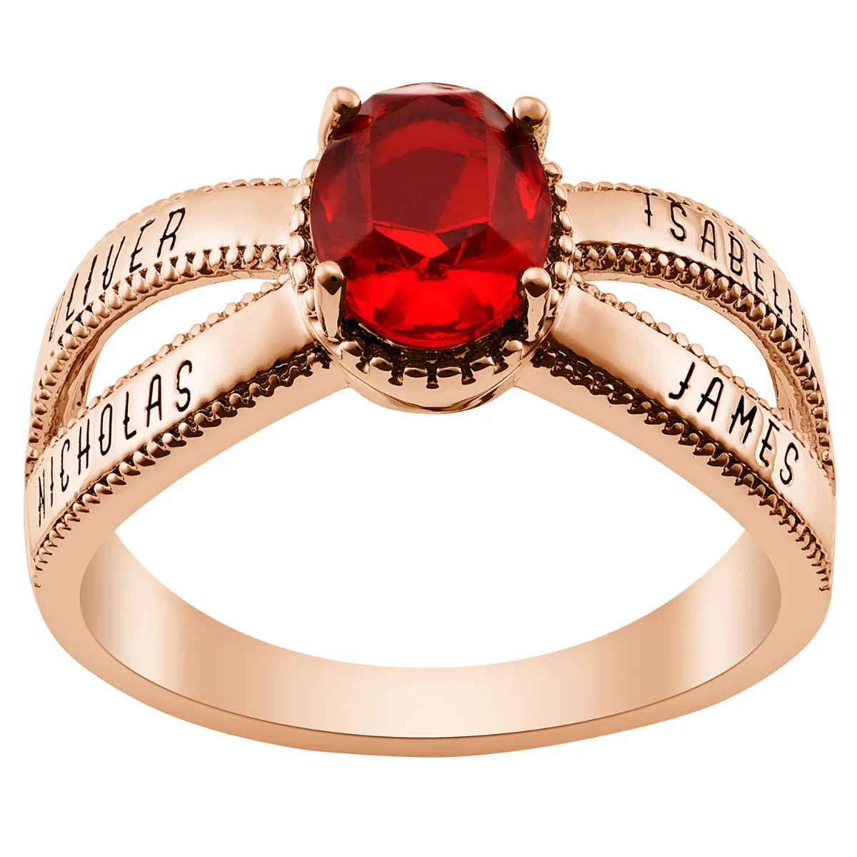 14K Rose Gold Plated Mother's Oval Birthstone Family Name Ring