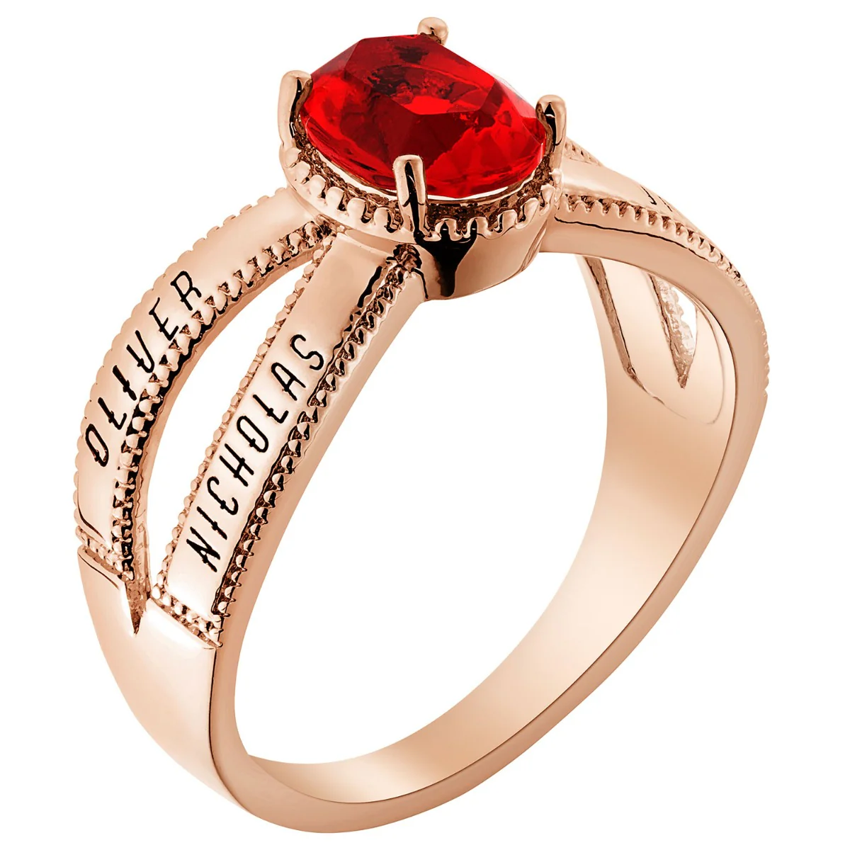 14K Rose Gold Plated Mother's Oval Birthstone Family Name Ring - Image 2