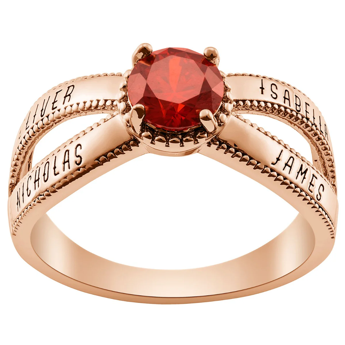 14K Rose Gold Plated Mother's Round Birthstone Family Name Ring