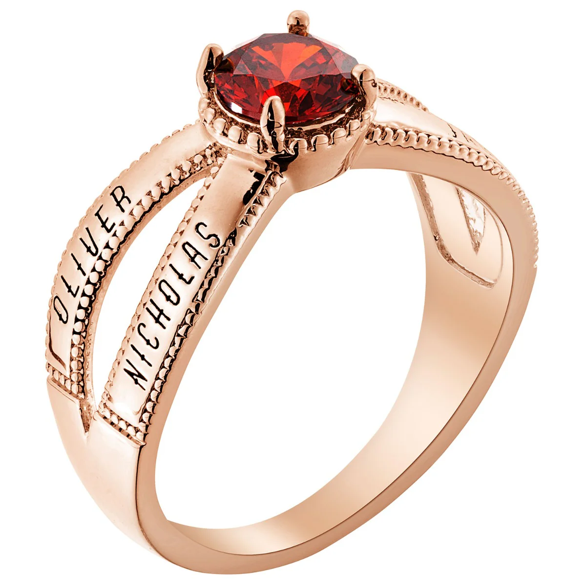 14K Rose Gold Plated Mother's Round Birthstone Family Name Ring - Image 2