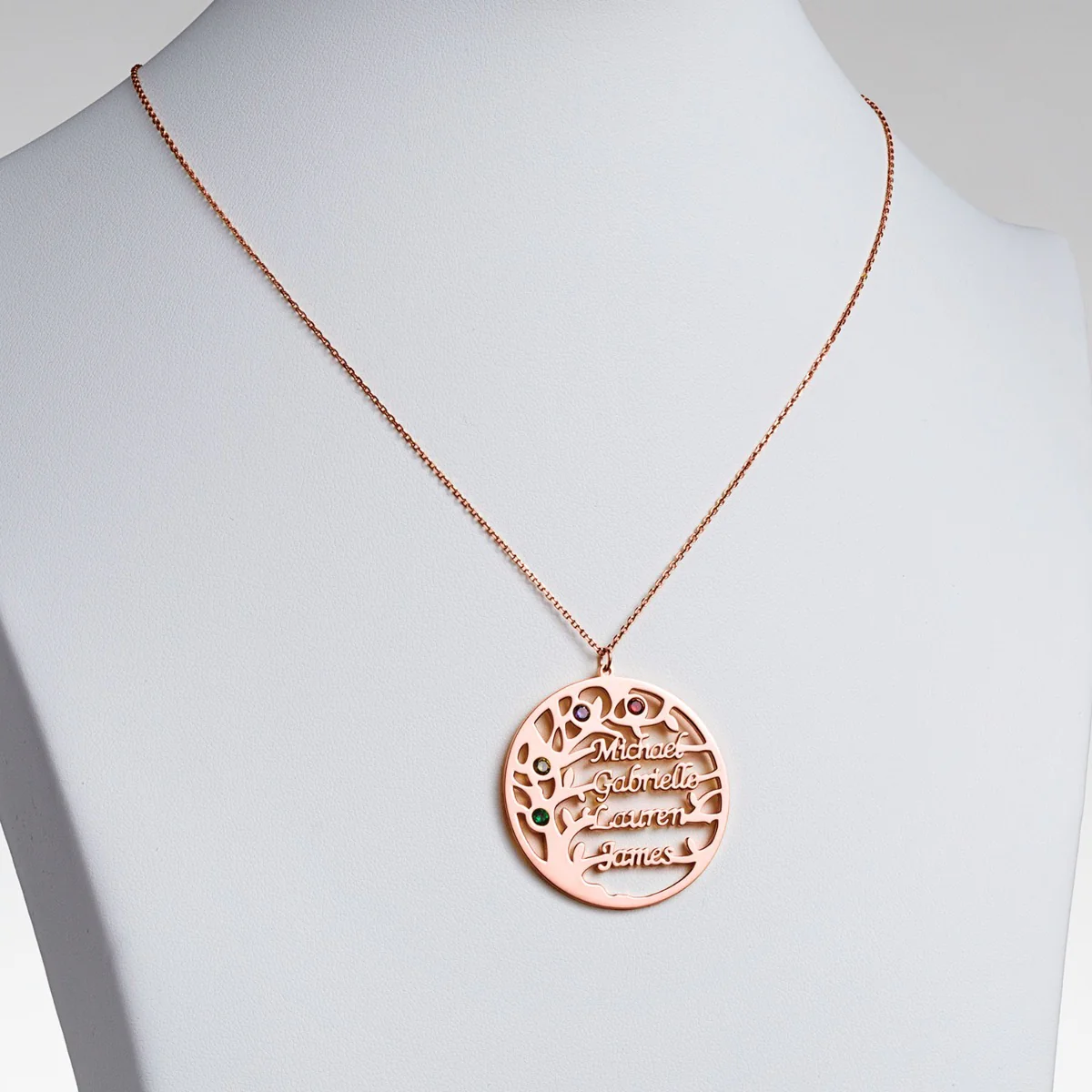 14K Rose Gold Plated Name and Birthstone Family Tree Necklace - Image 2
