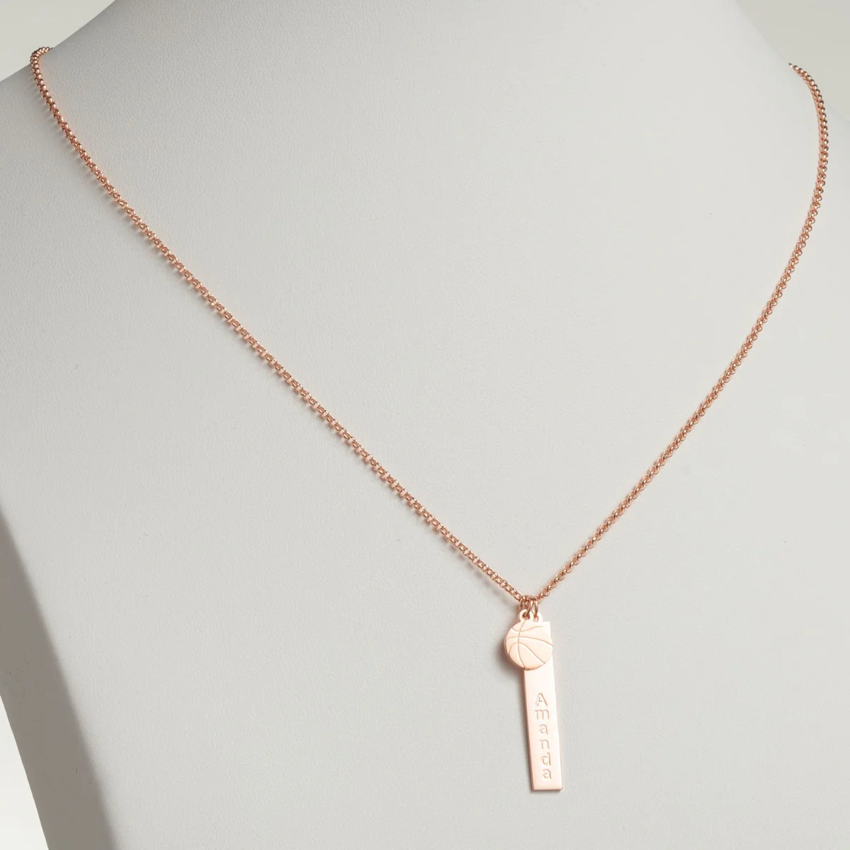 14K Rose Gold Plated Name Necklace with Basketball Charm Dangle