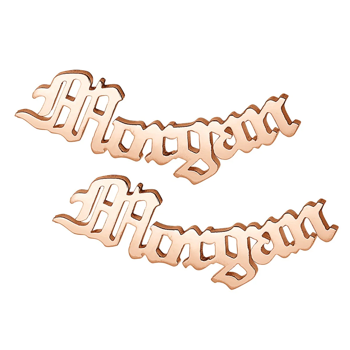 14K Rose Gold Plated Old English Script Name Crawler Earrings