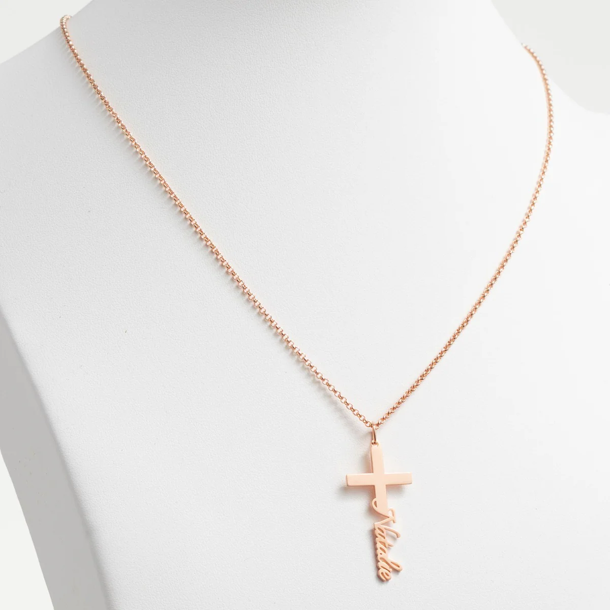 14K Rose Gold Plated Script Name Cross Necklace - Image 2