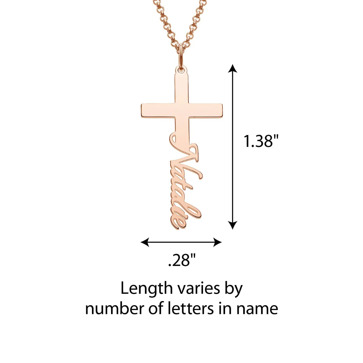 14K Rose Gold Plated Script Name Cross Necklace - Image 3