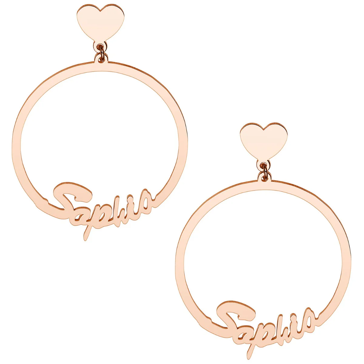 14K Rose Gold Plated Script Name with Heart Dangle Earrings