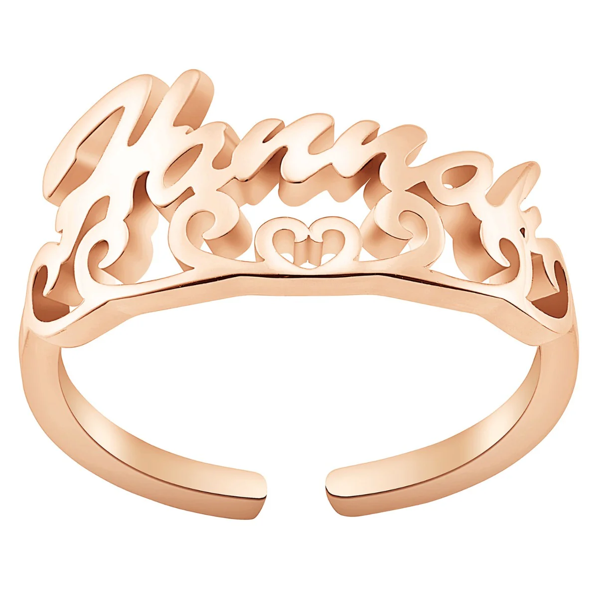 14K Rose Gold Plated Script Name with Scroll Ring