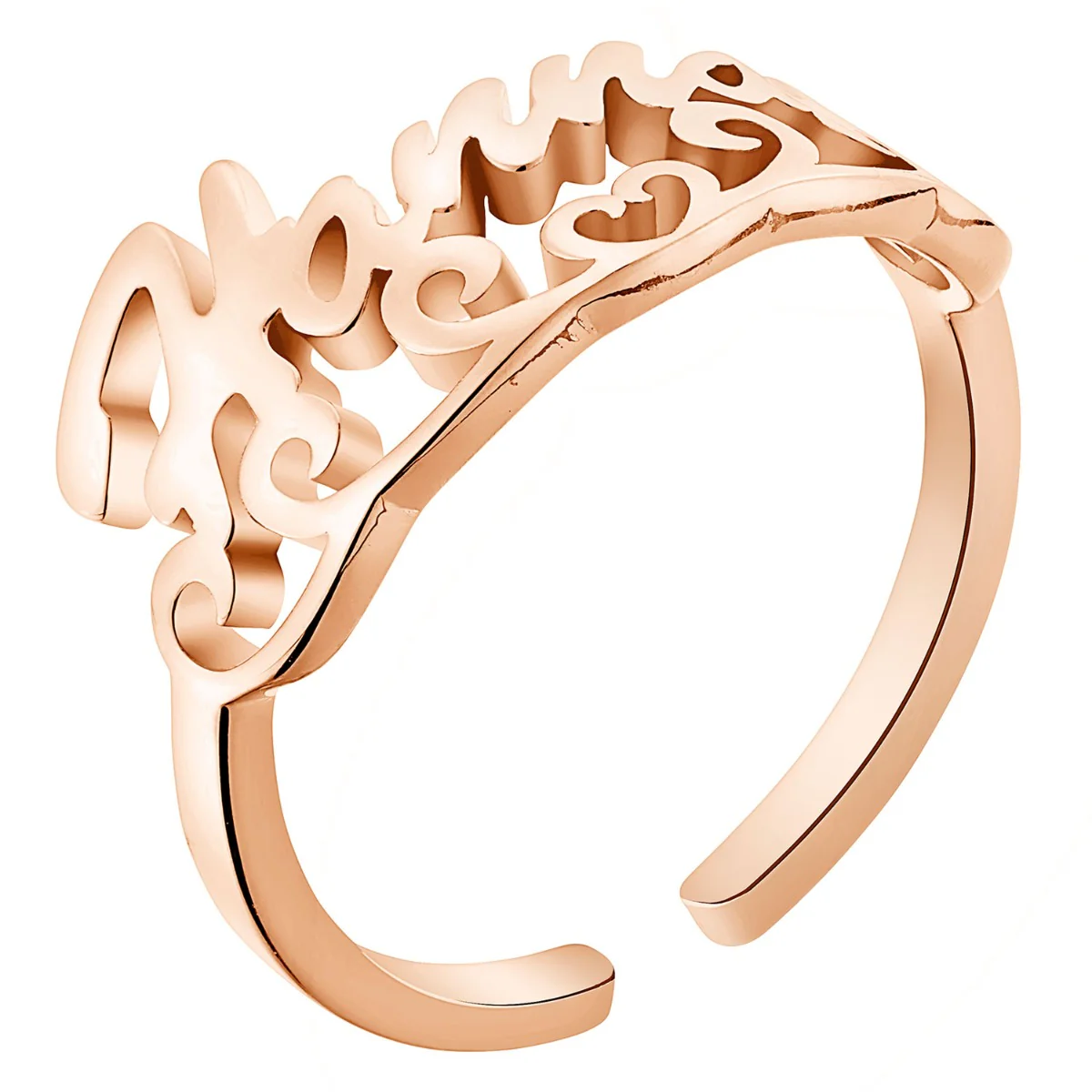 14K Rose Gold Plated Script Name with Scroll Ring - Image 2