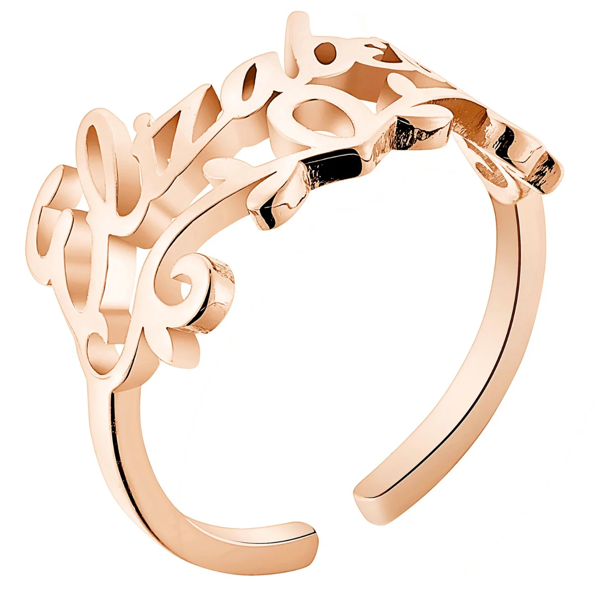 14K Rose Gold Plated Script Name with Scroll Ring - Image 2