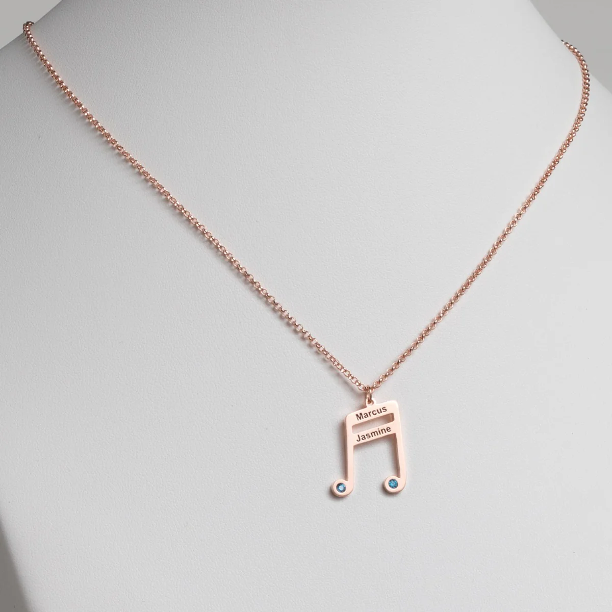 14K Rose Gold Plated Sixteenth Note Couple Name and Birthstone Necklace - Image 2
