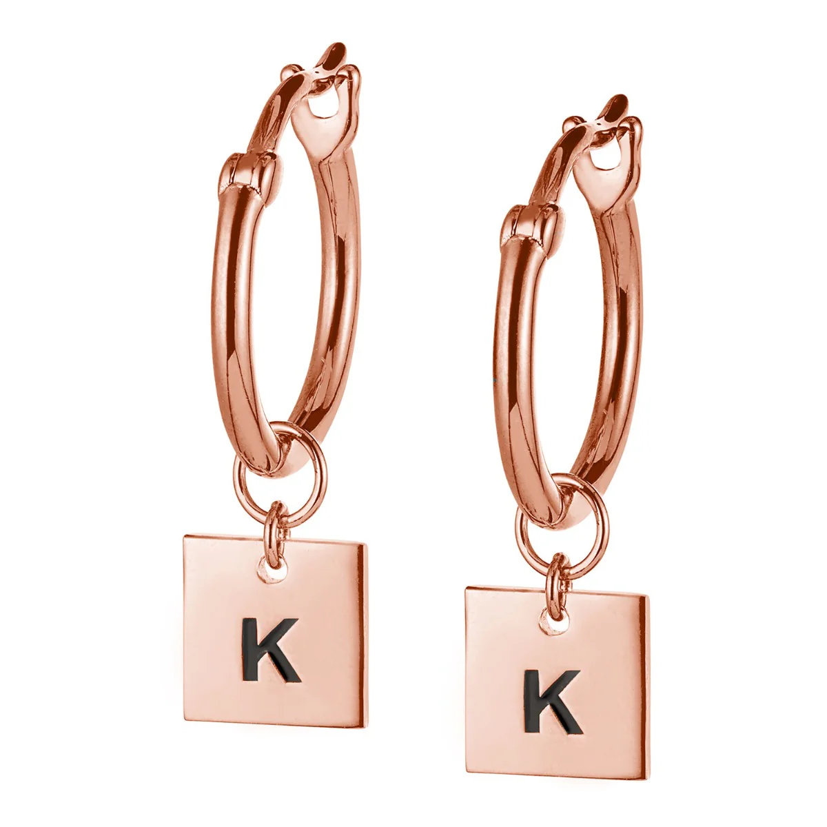 14K Rose Gold Plated Square Initials Huggie Earrings - Image 2