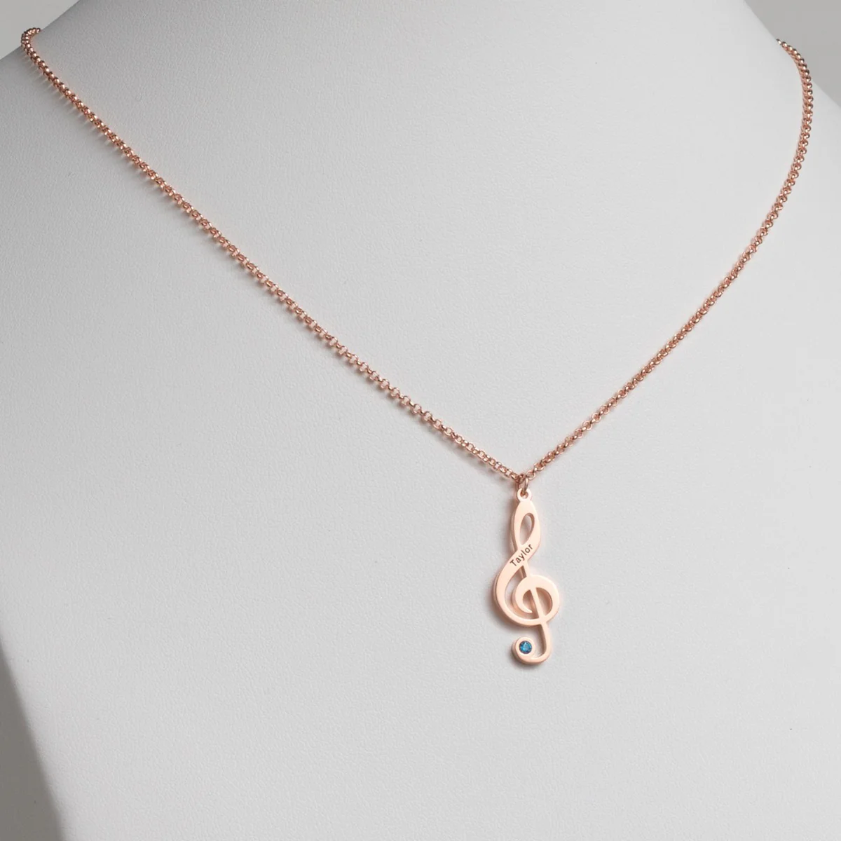 14K Rose Gold Plated Treble Clef Name and Birthstone Necklace - Image 2