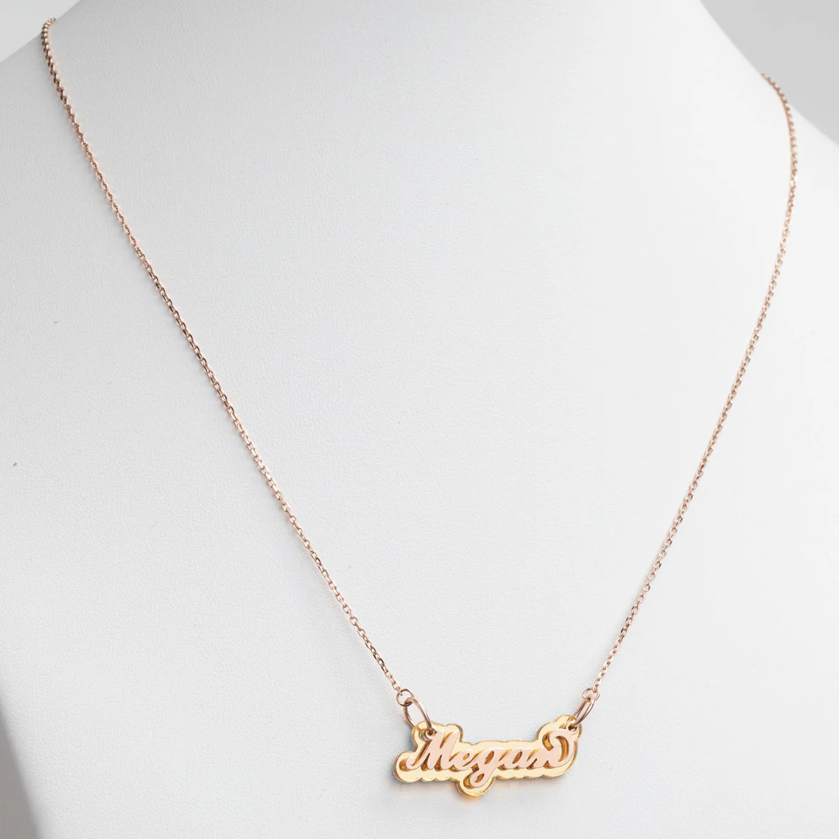 Rose Stainless Steel Name on Gold Reflective Plaque Necklace - Image 3