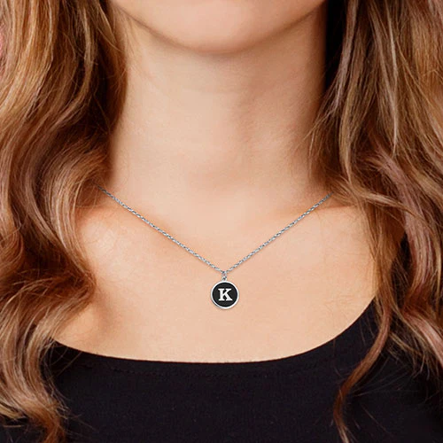 Round Enamel Initial Necklace - Image 3