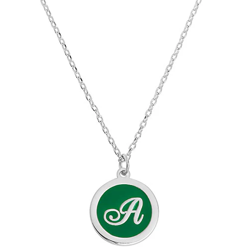 Round Enamel Script Initial Necklace - Image 2