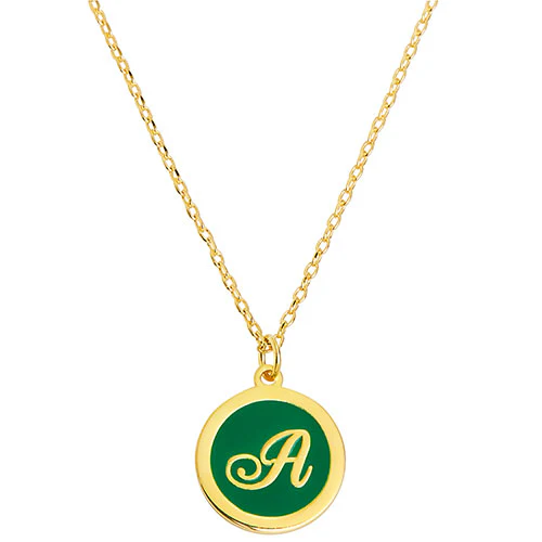 Round Enamel Script Initial Necklace - Image 4