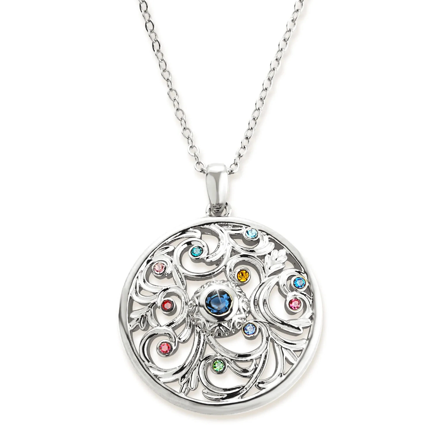 Round Family Birthstone Filigree Medallion Necklace - Image 2