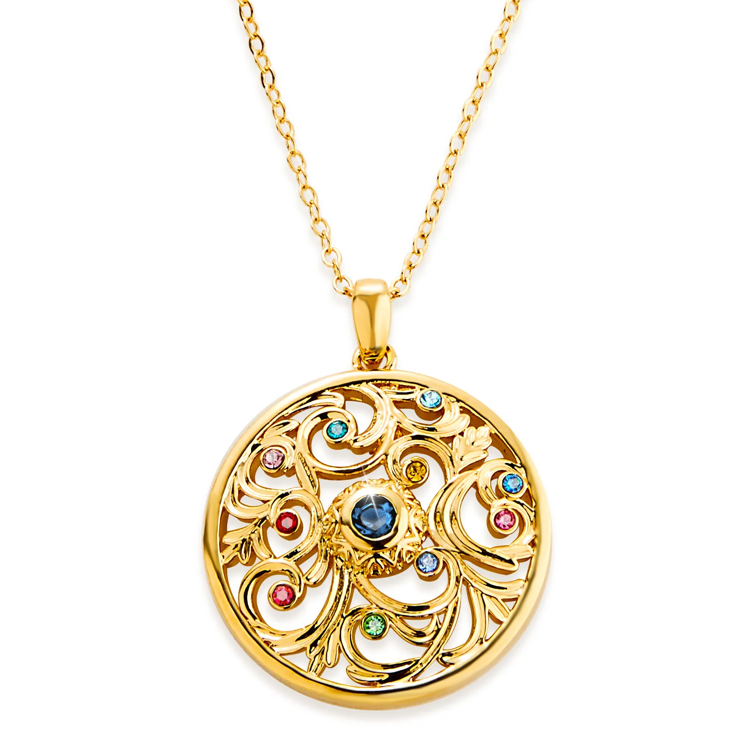 Round Family Birthstone Filigree Medallion Necklace - Image 4