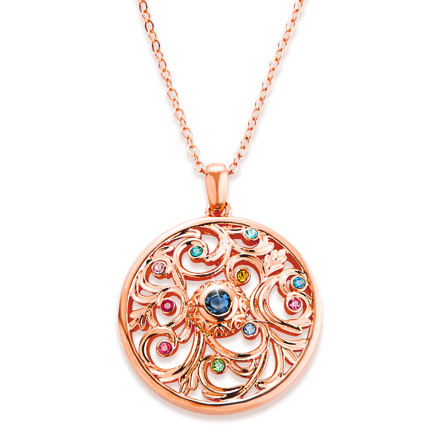 Round Family Birthstone Filigree Medallion Necklace - Image 5