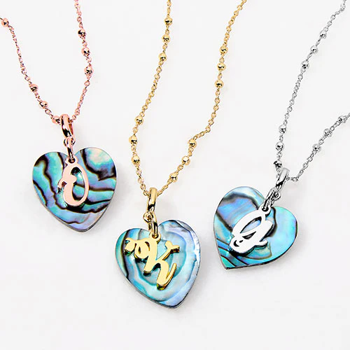 Script Initial Abalone Heart Pendant Necklace