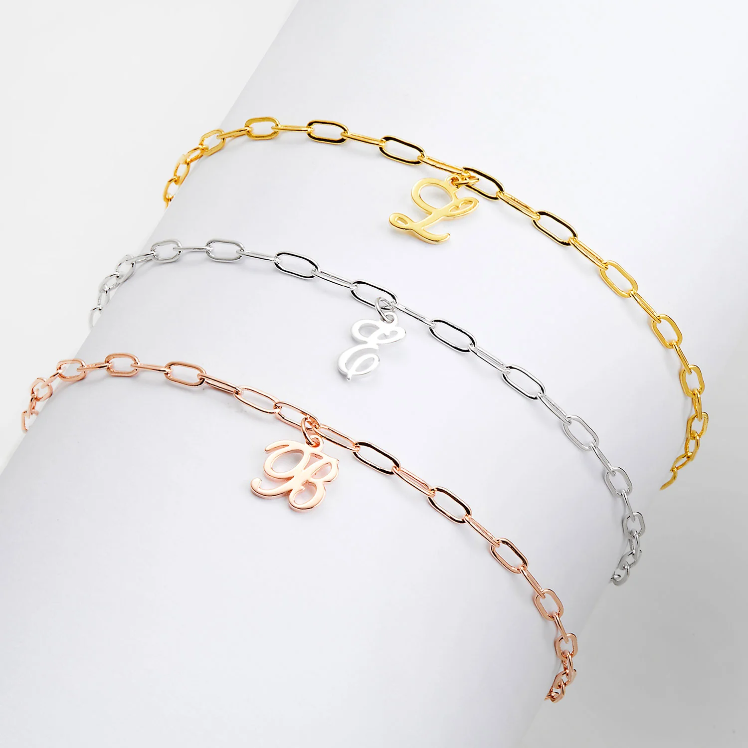 Script Initial Charm Paperclip Chain Bracelet