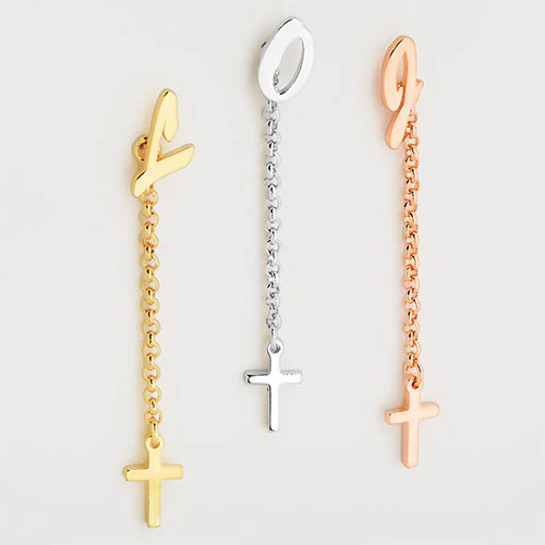Script Initial Earring with Cross Dangle Button Drop Earrings