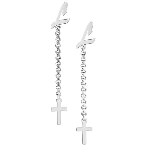 Script Initial Earring with Cross Dangle Button Drop Earrings - Image 3