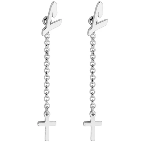Script Initial Earring with Cross Dangle Button Drop Earrings - Image 4