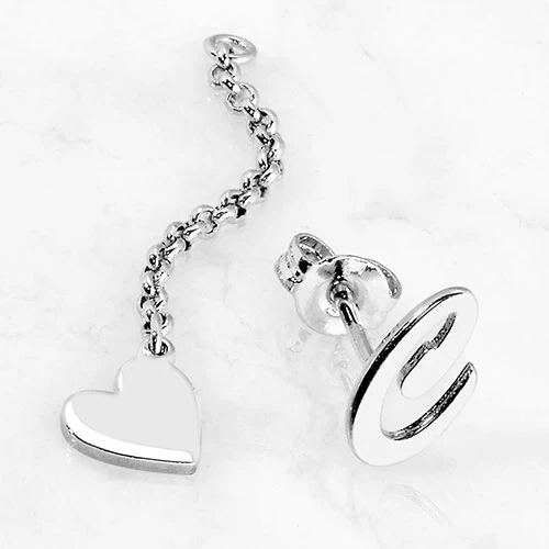 Script Initial Earring with Heart Dangle Button Drop Earrings - Image 2