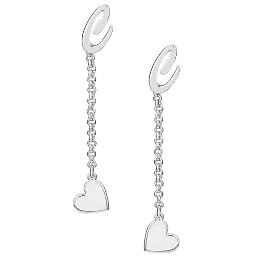 Script Initial Earring with Heart Dangle Button Drop Earrings - Image 3