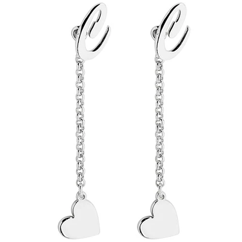 Script Initial Earring with Heart Dangle Button Drop Earrings - Image 4