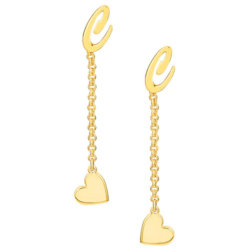 Script Initial Earring with Heart Dangle Button Drop Earrings - Image 6