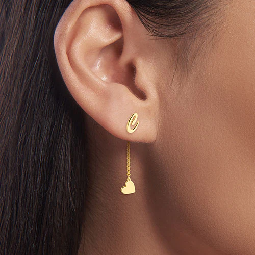 Script Initial Earring with Heart Dangle Button Drop Earrings - Image 7