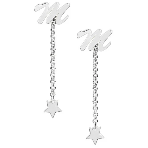 Script Initial Earring with Star Dangle Button Drop Earrings - Image 3