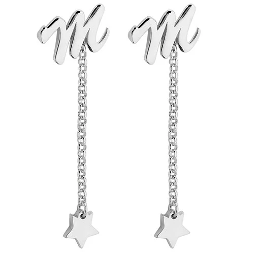 Script Initial Earring with Star Dangle Button Drop Earrings - Image 4
