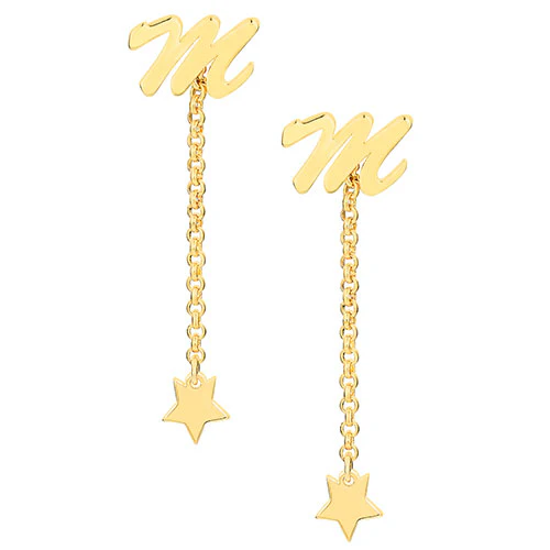 Script Initial Earring with Star Dangle Button Drop Earrings - Image 6