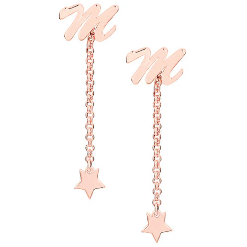 Script Initial Earring with Star Dangle Button Drop Earrings - Image 8