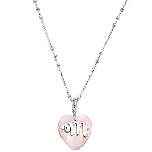 Script Initial Pink Shell Heart Pendant Necklace - Image 2