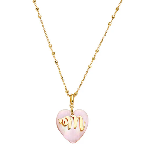 Script Initial Pink Shell Heart Pendant Necklace - Image 4